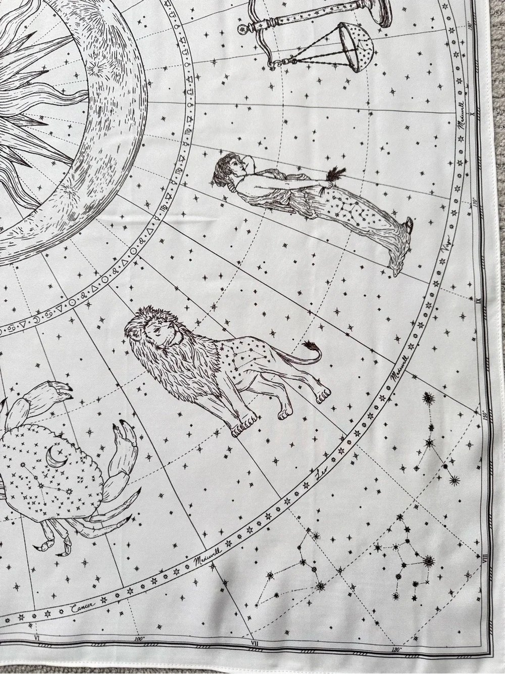 Madewell 100% Silk Zodiac Astrology Celestial Square Scarf / Ivory, Brown 31x31